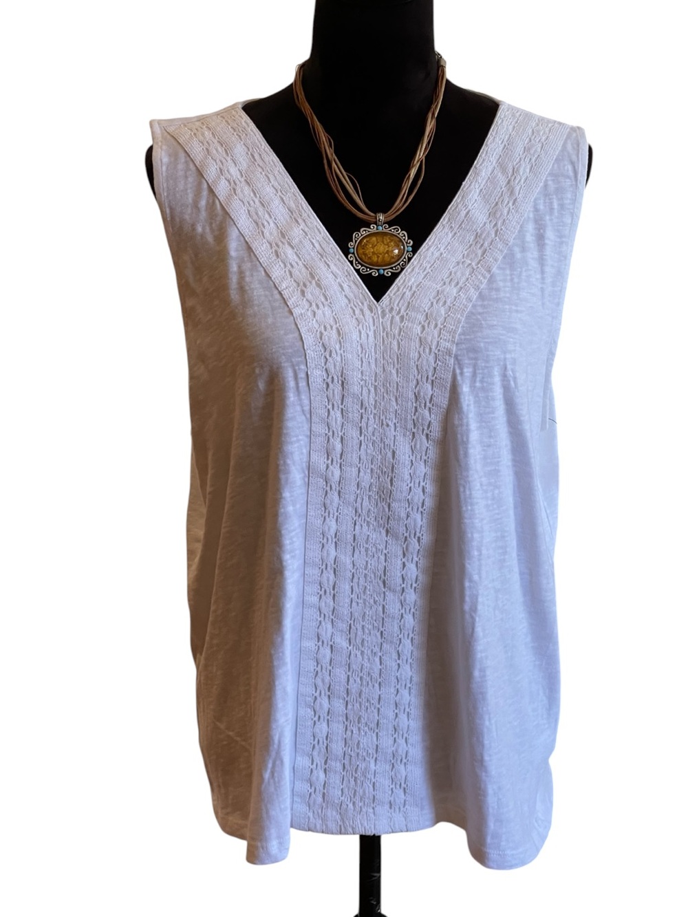 TALBOTS WHITE CROCHET & LACE V NECK TANK NWTS! SZ XLG